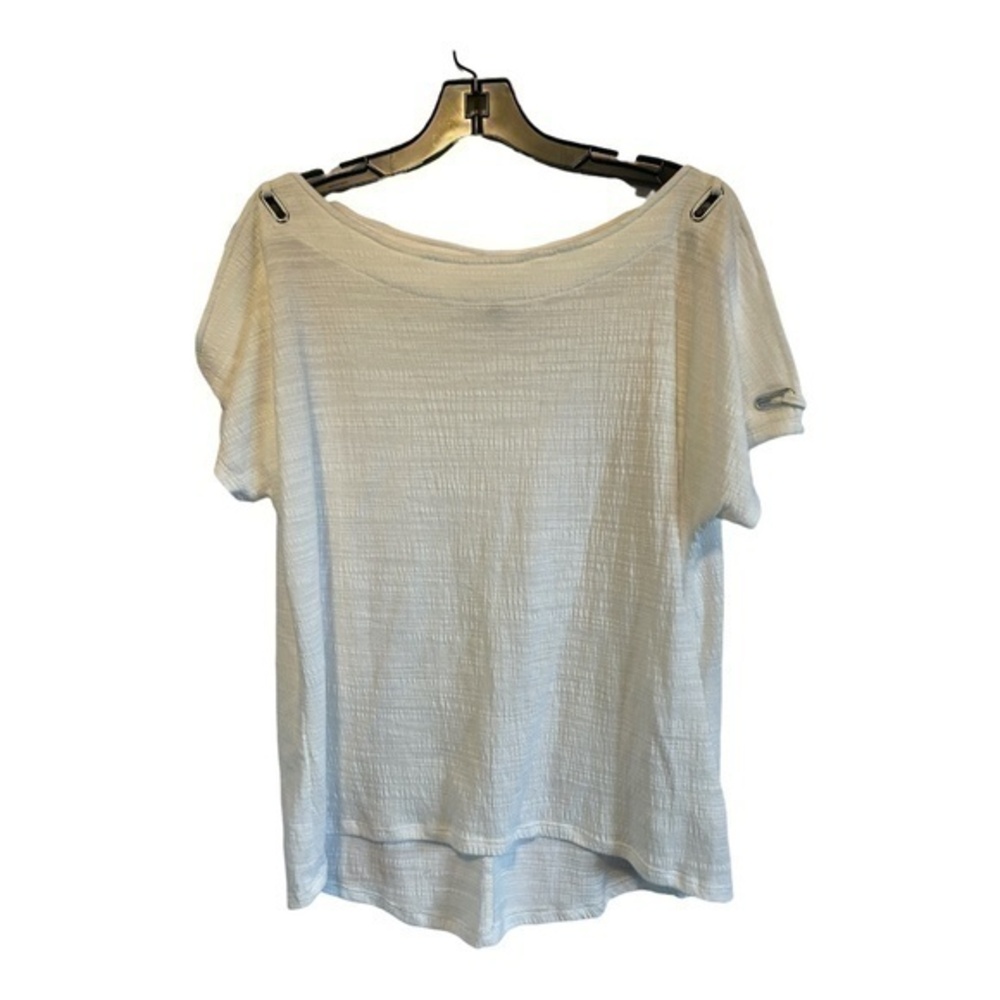 Cable & Gauge Womens White Short Sleeve Top Slit Sleeve Gauze Material Size Larg